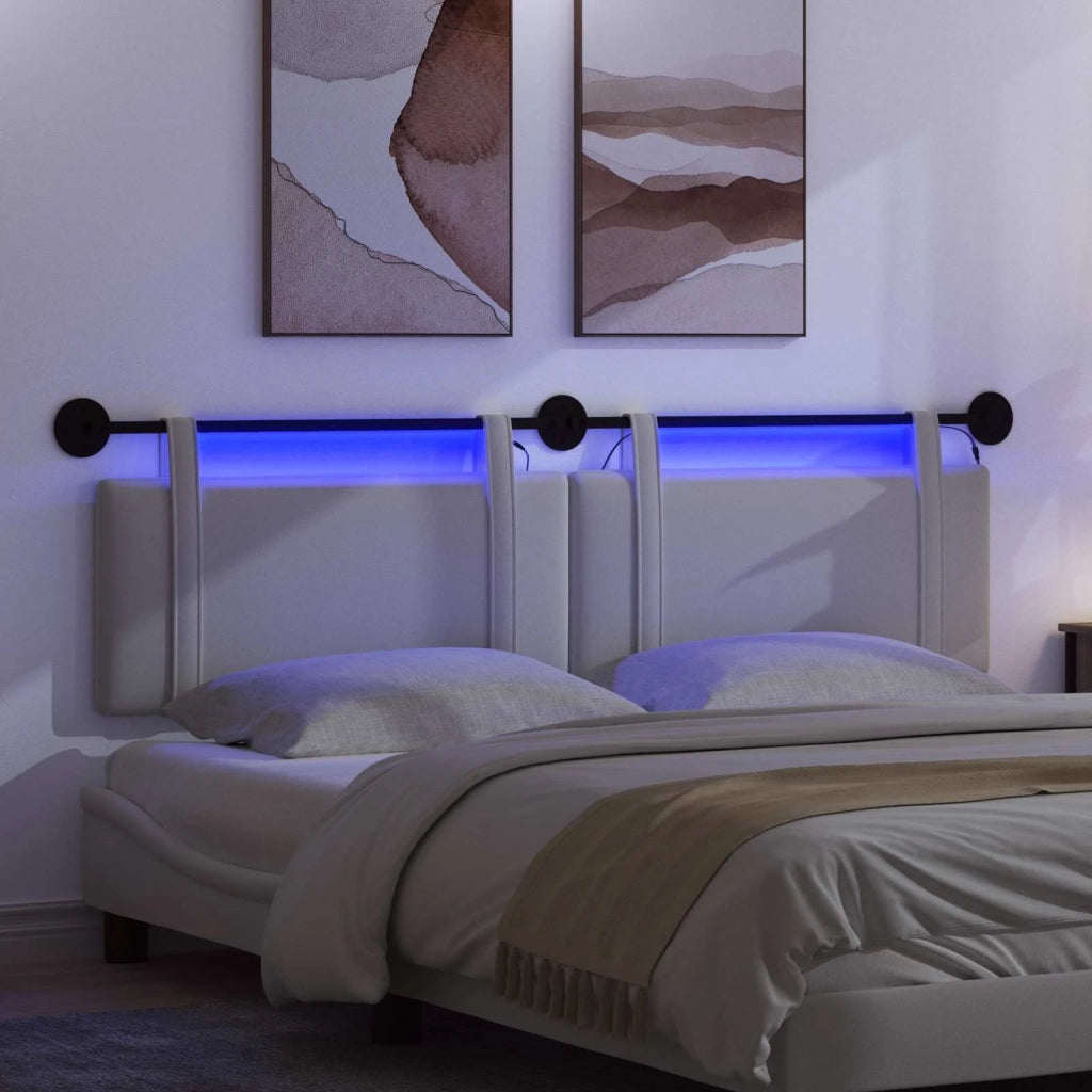 Testiera sospesa Con luce LED Bianco Tessuto