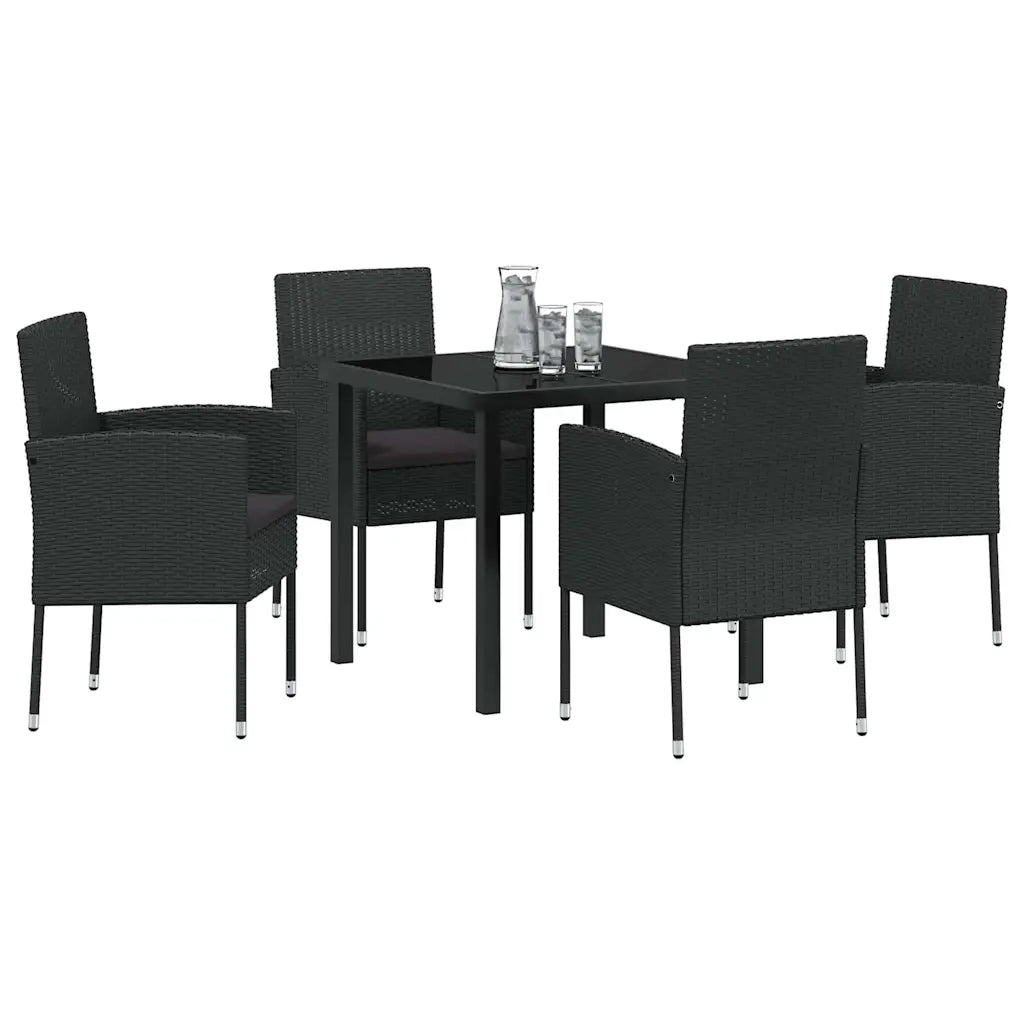 Set da Pranzo per Giardino con cuscino 5 pcs Nero polyrattan