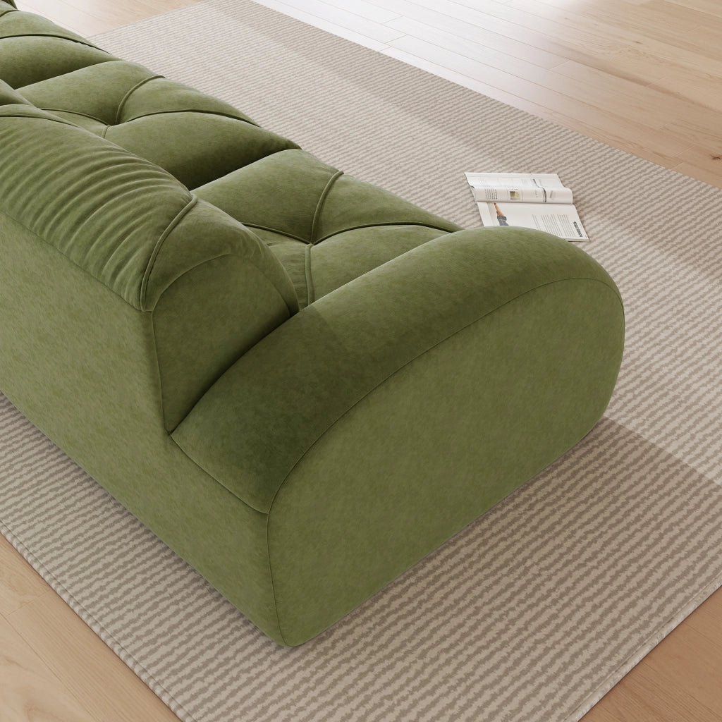 Divano modulare a 2 posti con pouf in chenille verde per soggiorno