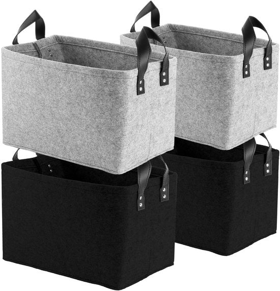 Organizzatore per abbigliamento e asciugamani - Set di 4 - Foderato - Riportabile - Grigio/Nero