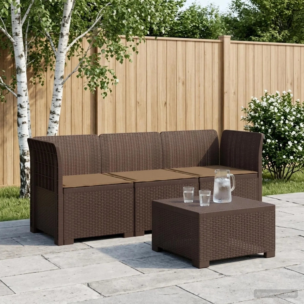 Divano da giardino 3 posti con cuscini in look rattan PP 3443824