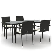Set da Pranzo da Giardino 5 pz | Set Salotto da Giardino Nero con Cuscini in Polyrattan