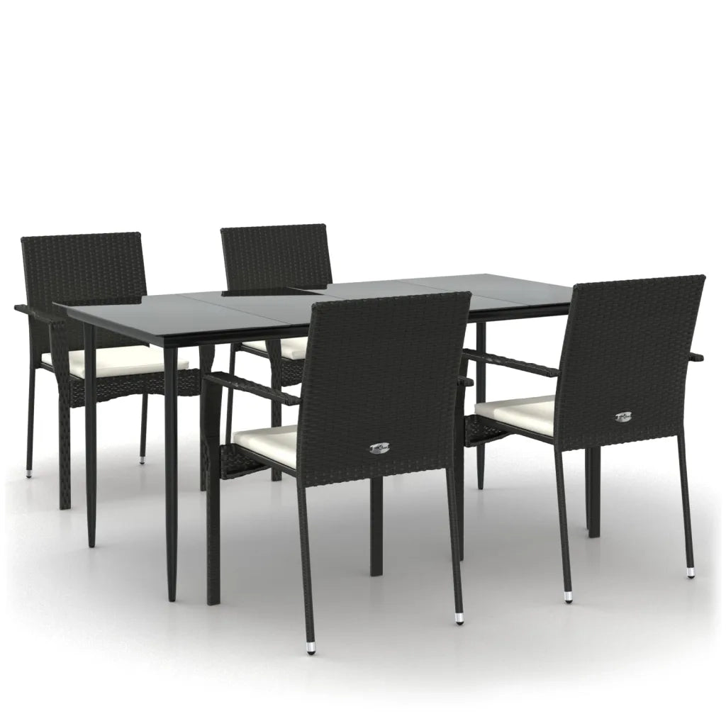 Set da Pranzo da Giardino 5 pz | Set Salotto da Giardino Nero con Cuscini in Polyrattan