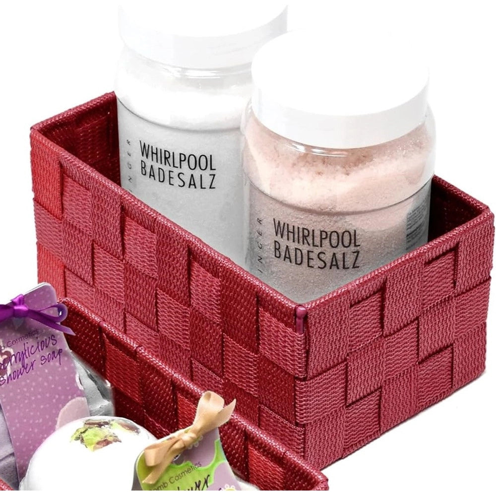 Trade Shop - Set 3 Cestini Porta Oggetti Organizer In Tessuto Rettangolari Bagno Rosso 69910 -