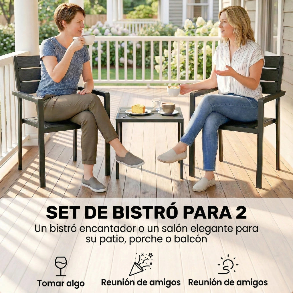 Set Giardino 3 Pezzi con 2 Sedie e Tavolo ¨C zephmum ¨C HDPE Effetto Legno Nero per Balcone