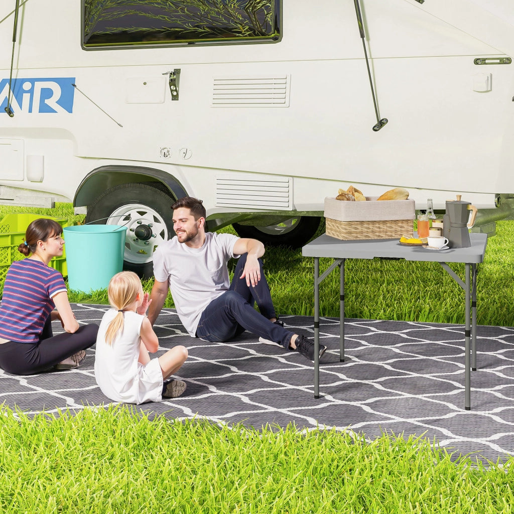 Tavolo da Campeggio Pieghevole 86x86x74 cm Regolabile su 2 Altezze in HDPE e Metallo Grigio Scuro