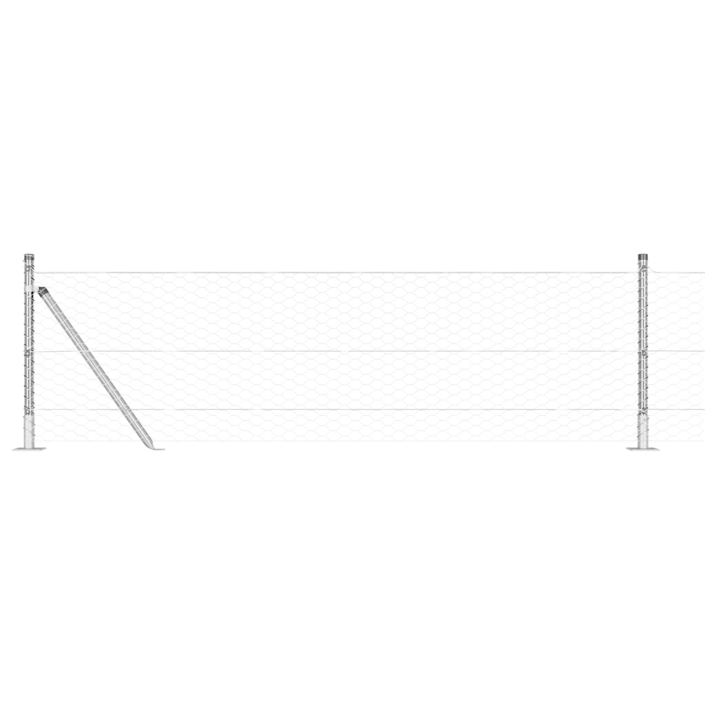 Recinzione Esagonale con 11 Pali Flangiati 0.5x25 m Acciaio Zincato