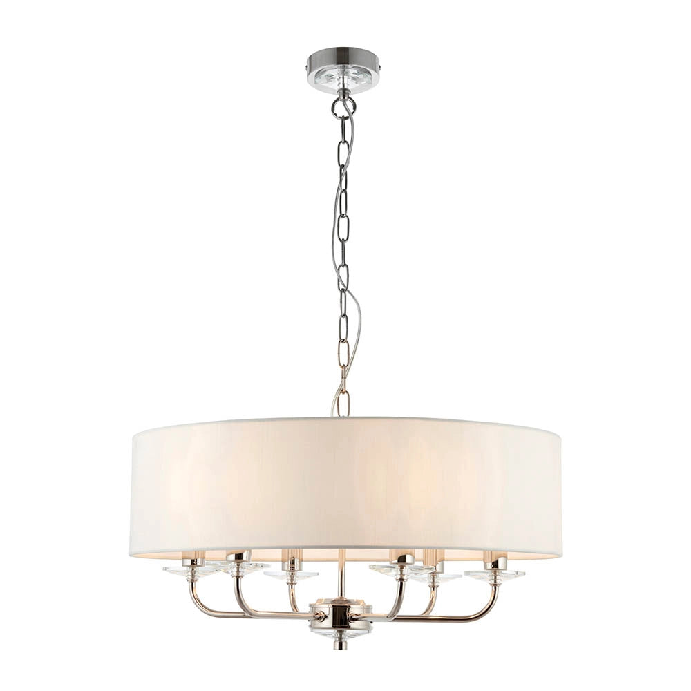 Lampadario Nixon 6 luci E14 nichel con paralume Endon