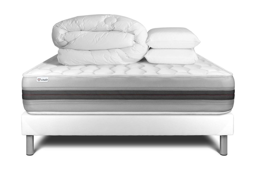 Pacchetto letto completo - Materasso 140x200cm + Box spring con doghe (in kit) + 2 cuscini + Piumino - Vitalspring Recover