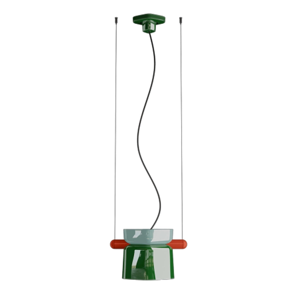 Sospensione Decò Yakitori Ceramica Azzurro Verde Bali Metallo Rosso 1 Luce E27