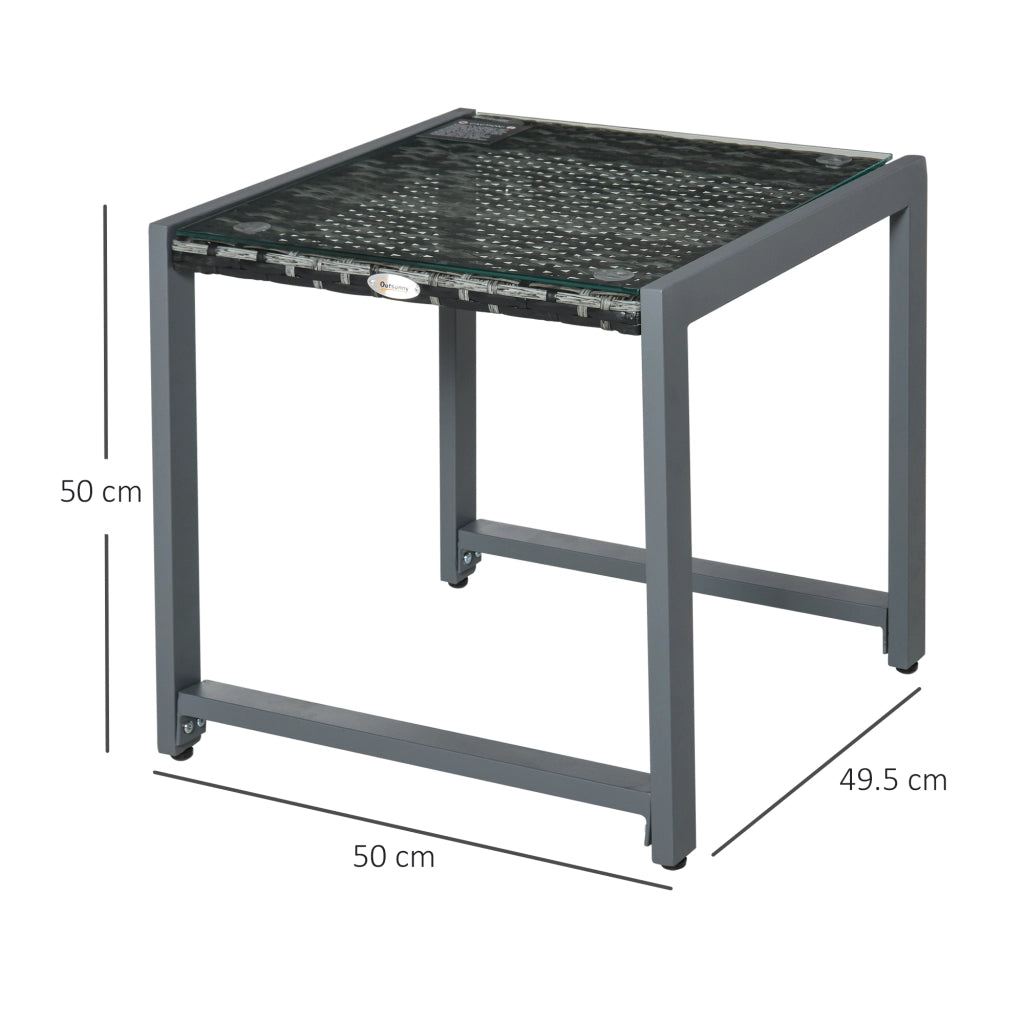 TAVOLINO DA GIARDINO Quadrato 50 x 49,5 x 50 cm Grigio Polyrattan e vetro temperato