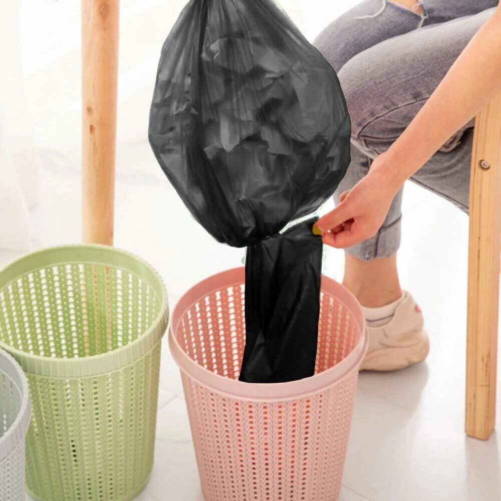 Trade Shop - 7 X Rotoli Sacchetti Buste Spazzatura 40lt 55x65cm Chiusura Laccetto Nero 105pz -