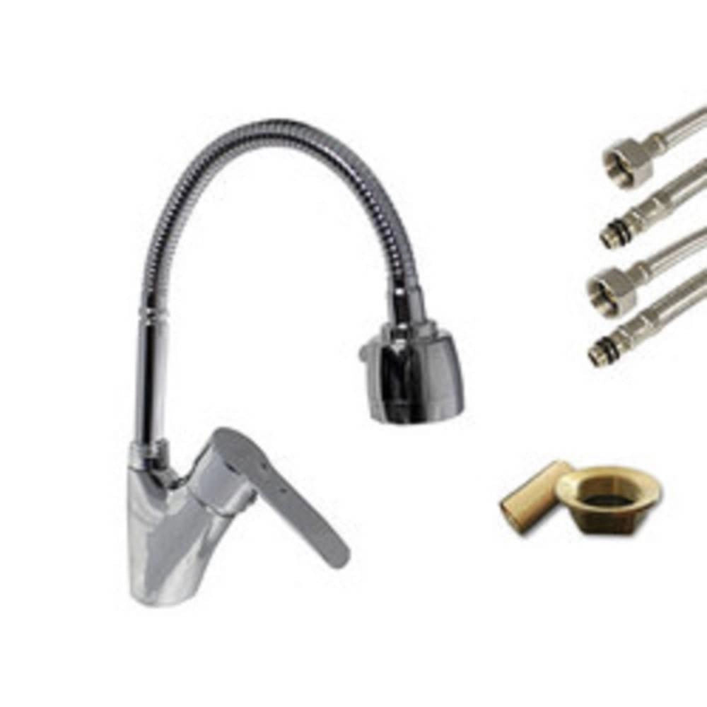 Trade Shop - Rubinetto Lavello Cucina Monocomando Doccetta Doppio Getto Ottone Cromato 52342 -