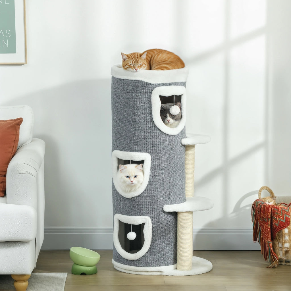 Tiragraffi per gatti 4 livelli ¨C Xylo ¨C con sisal e peluche grigio 50x36x101cm