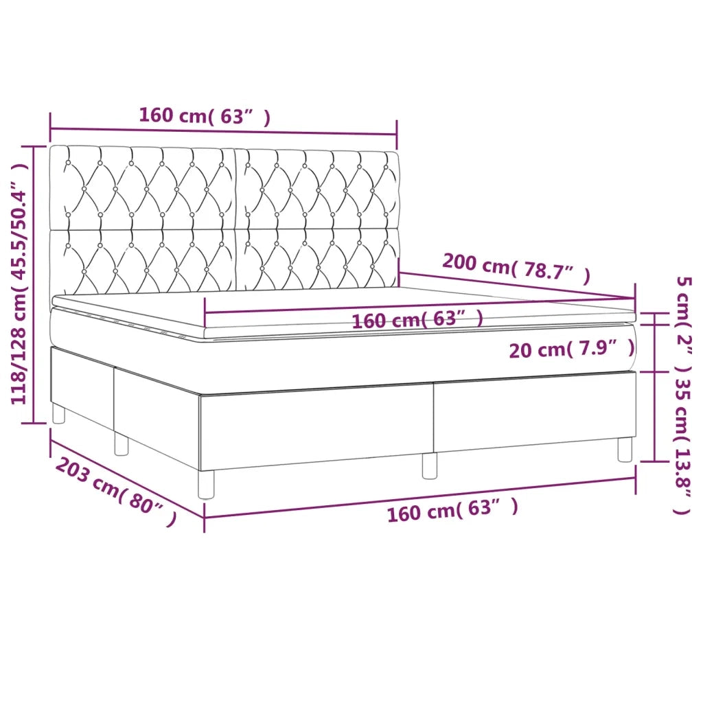 Letto a Molle Materasso e LED Grigio Chiaro 160x200 cm Tessuto cod mxl 34788