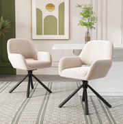 Set da 2 sedie da pranzo girevoli in velluto beige con braccioli; 68x65x51 cm