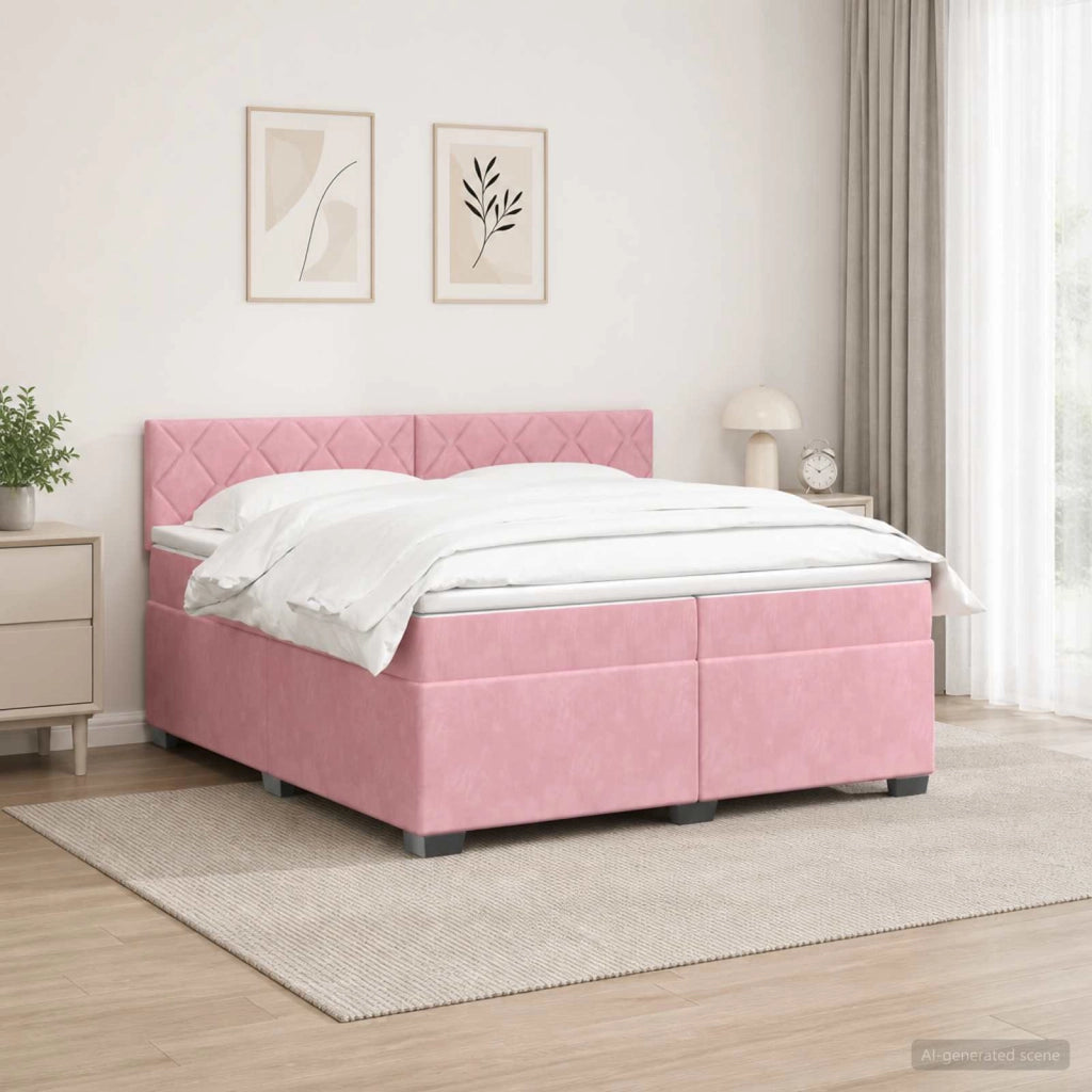 Letto box spring con materasso Rosa 200 x 200 cm Velluto 3450793