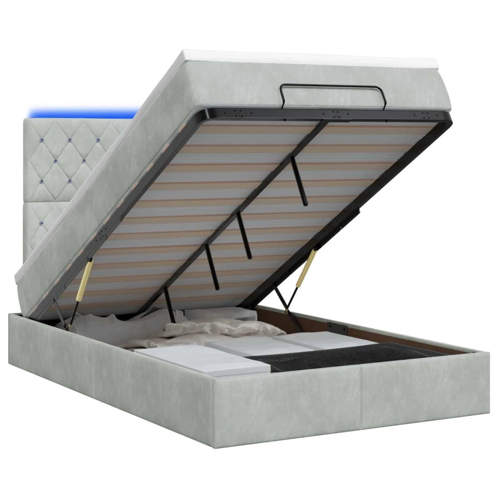 Letto Ottomano con Materasso e LED Grigio Chiaro 120 x 200 cm 3458223