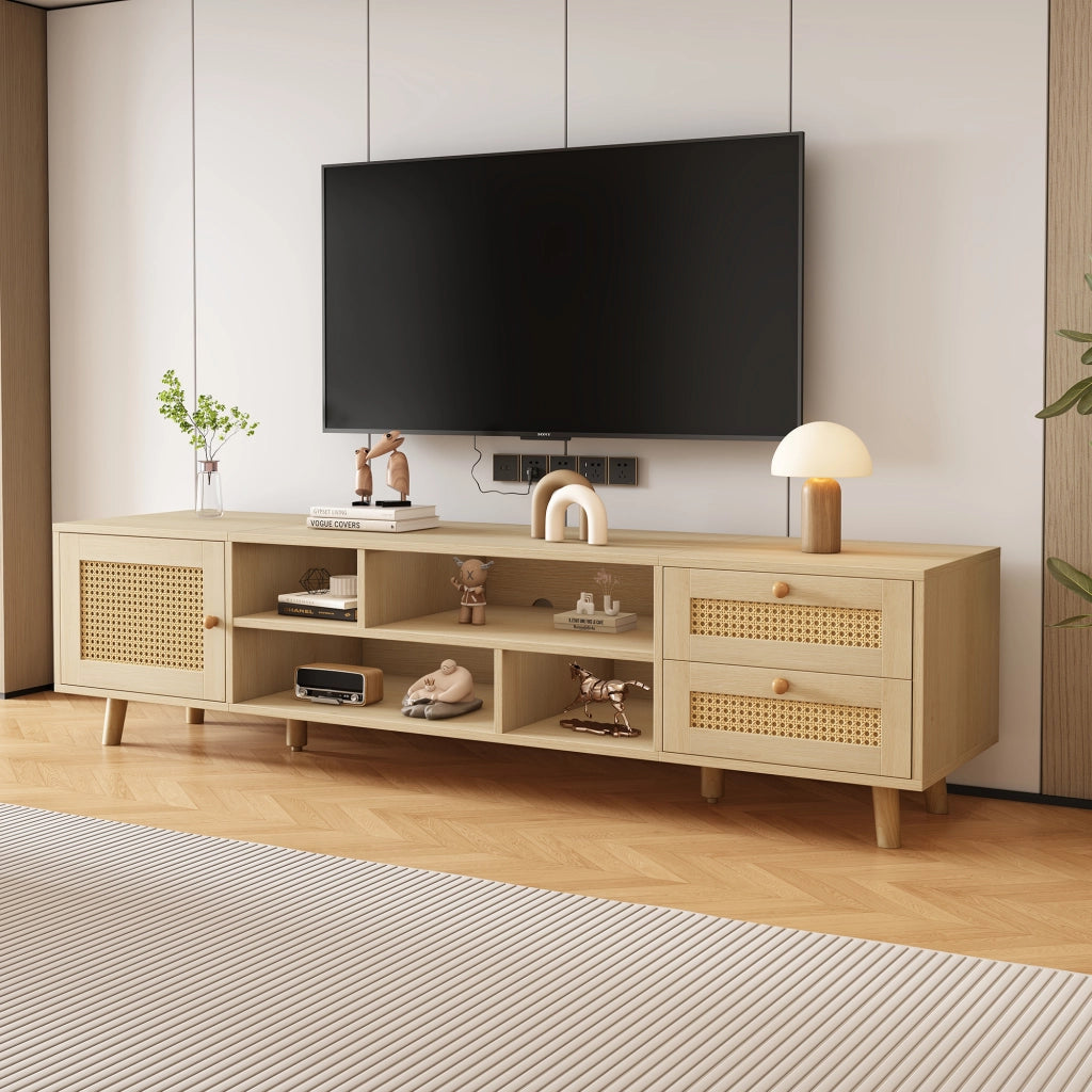 Mobile TV con 2 cassetti; 1 anta e passacavi - per soggiorno - 160x39x40.5 cm - rovere