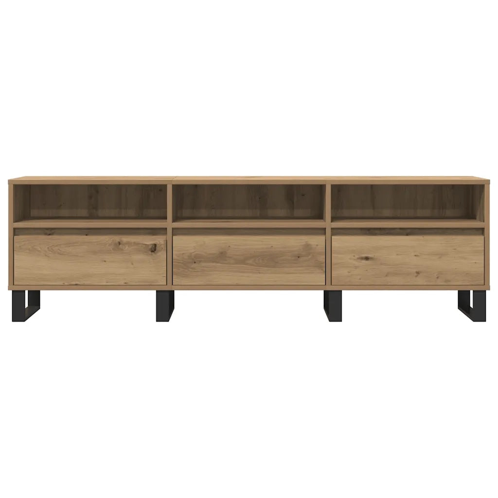Mobile porta TV artigianale in rovere con ampio vano contenitore 150 x 30 x 44 cm design moderno in legno composito beige 02_0051074