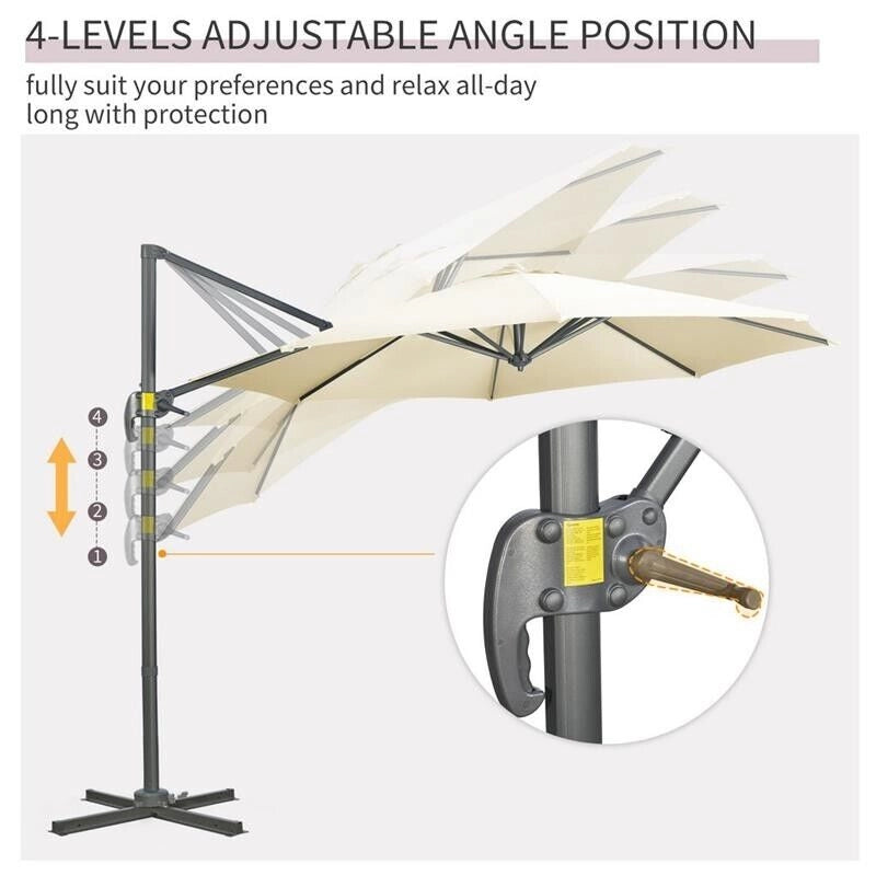 OMBRELLONE DA GIARDINO REGOLABILE E GIREVOLE A 360° 294 X 248 CM BIANCO CREMA