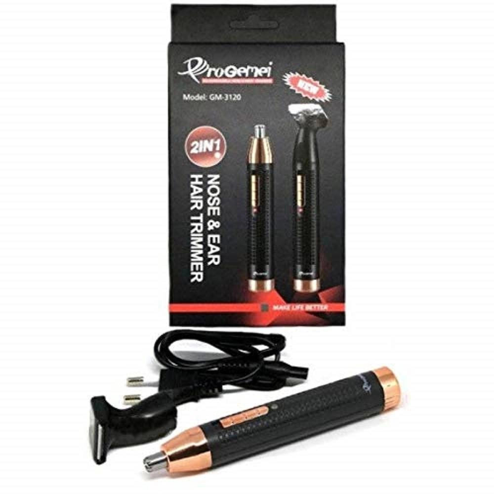 Trade Shop - Rifinitore Trimmer A Batteria 2 In 1 Regola Barba Naso Orecchie Capelli Gm-3120 -