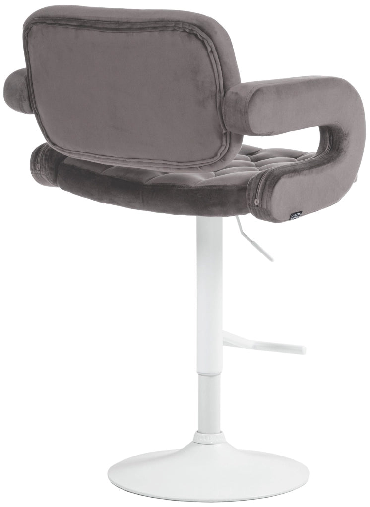Sgabello da bar in velluto Dublin grigio,Metallo bianco opaco