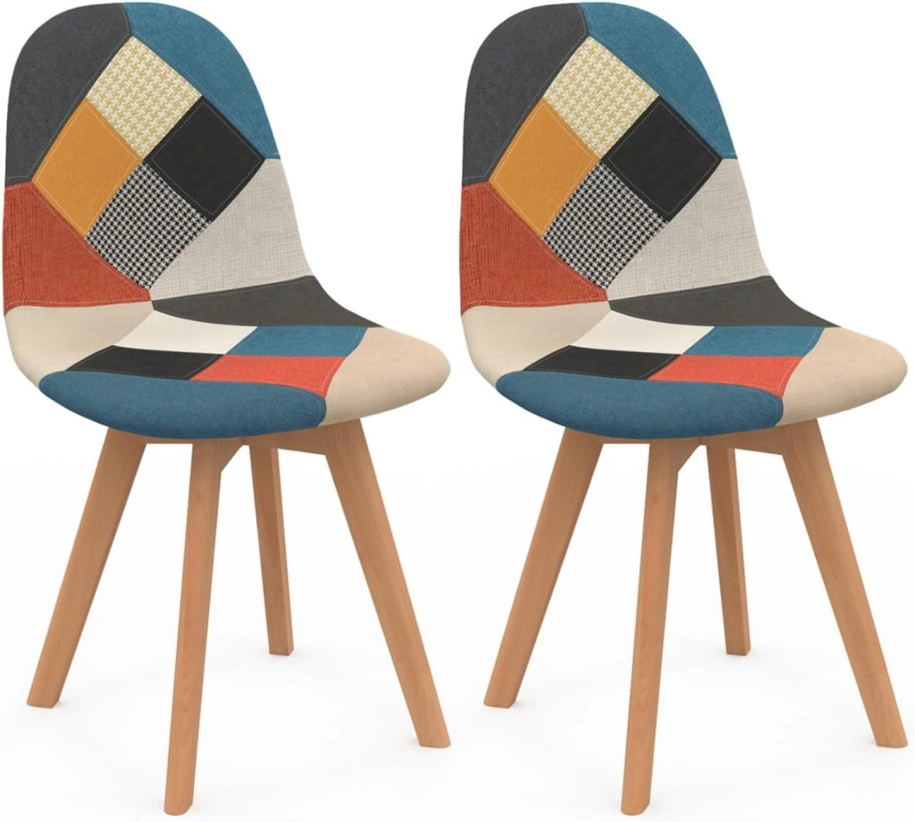 Set di 2 sedie da pranzo scandinavo con motivo patchwork blu SARA