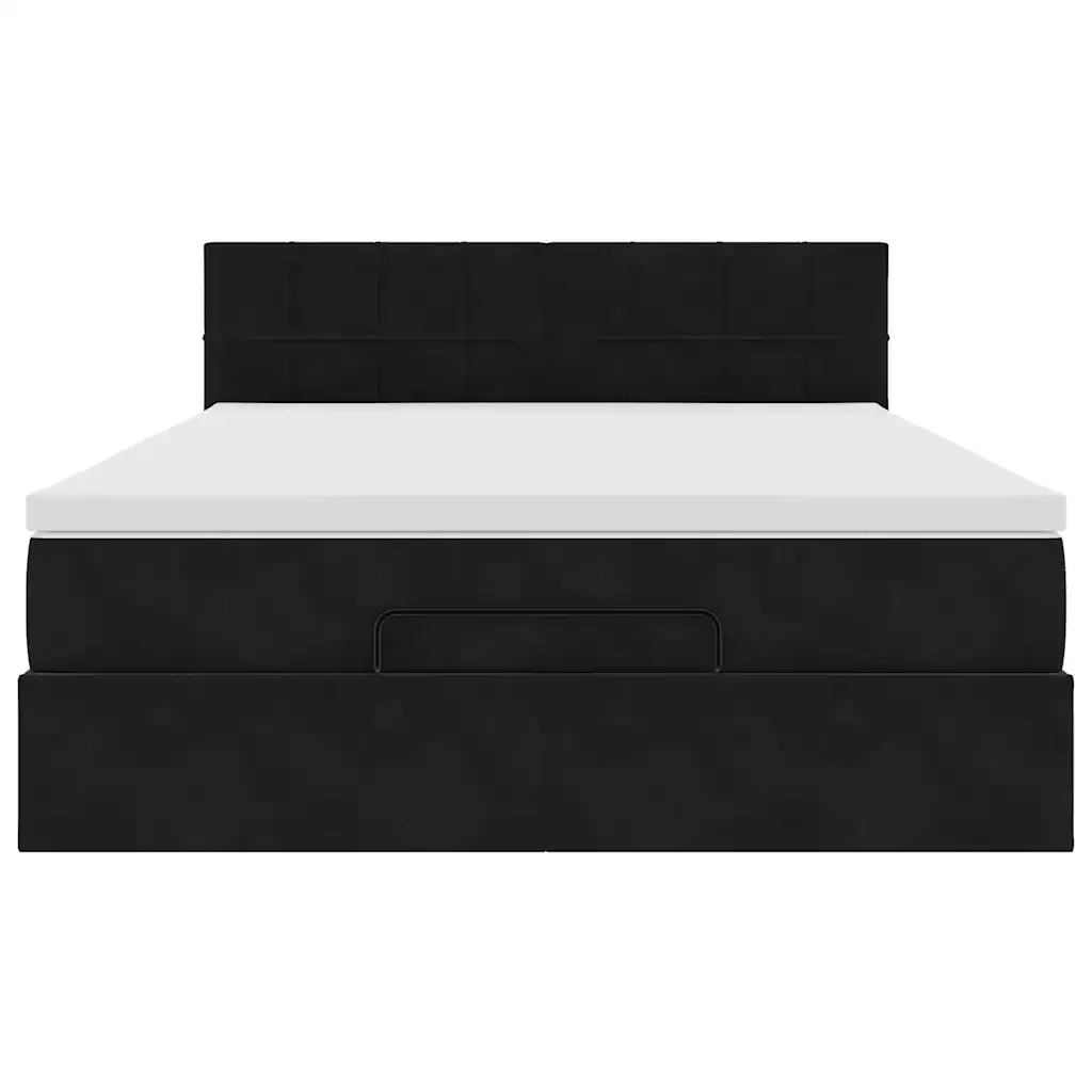 Struttura Letto Pouf con Materasso Nero 140x200 cm in Velluto 3312628