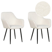 Set di 2 sedie da pranzo in tessuto bouclè bianco braccioli schienale intagliato gambe in metallo moderna industriale