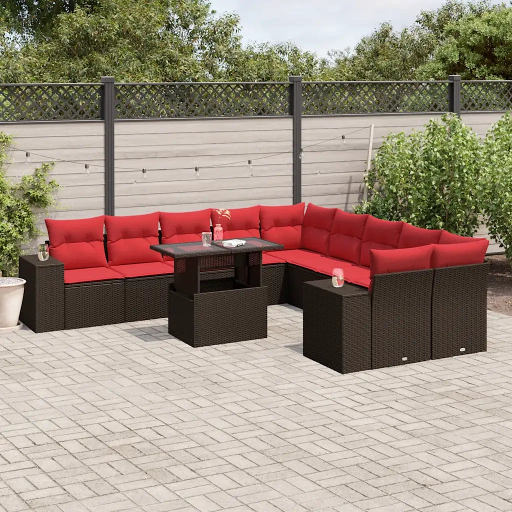 Set Divani da Giardino 11 pz con Cuscini Marrone in Polyrattan 3269434