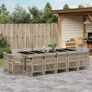 vidaXL Set Pranzo da Giardino 15 pz con Cuscini Beige Misto Polyrattan