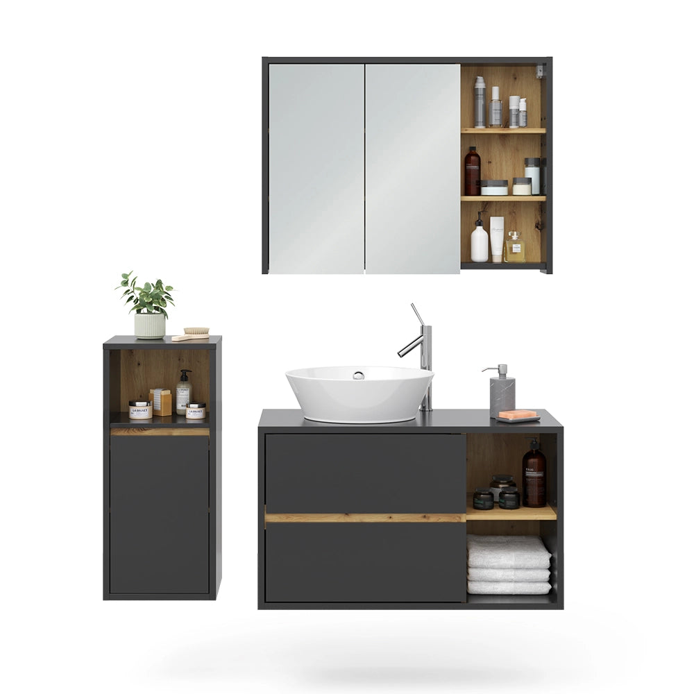 Vicco Set di mobili da bagno Antracite 3 parti, con mobile midi