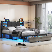 Letto 140x200 cm con cassetti; LED e porta USB in truciolare nero