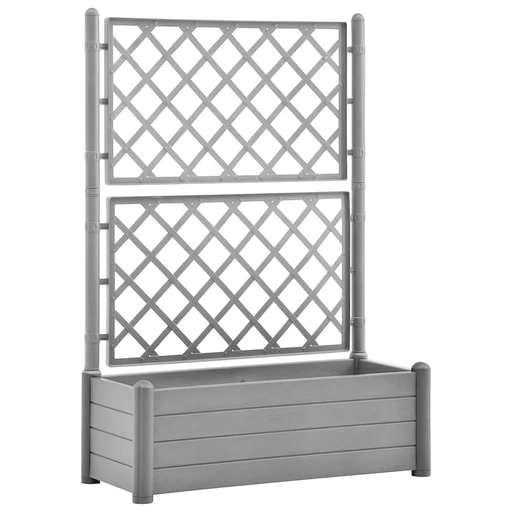 Fioriera rialzata per piante fiori e patio con traliccio 100 x 43 x 142 cm PP grigio pietra 02_0038221