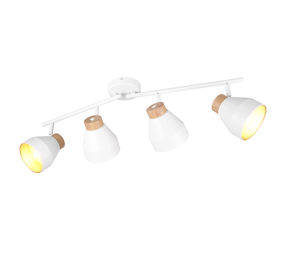 Barra 4 spots, metallo e legno, bianco e oro, L 72 cm, Valentin
