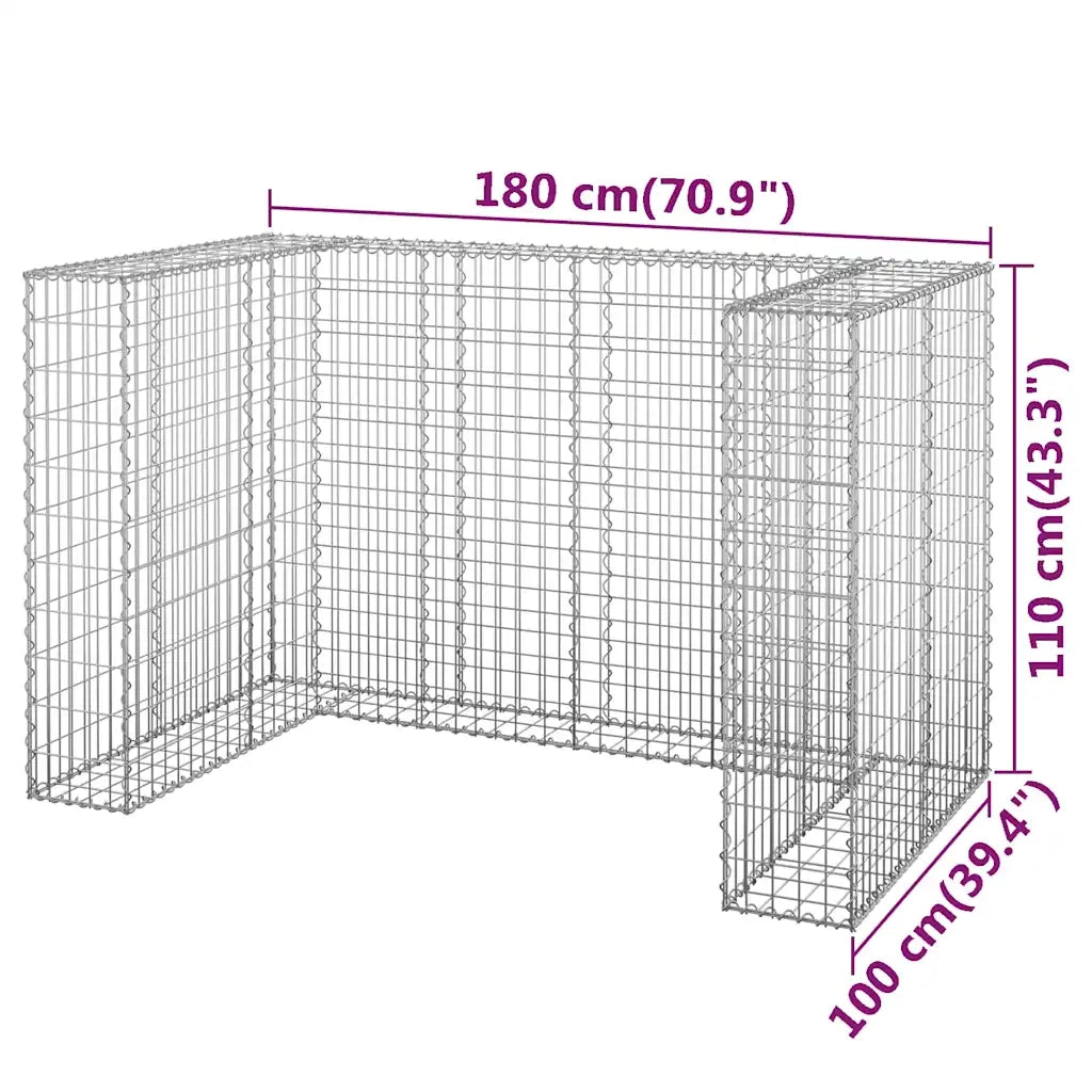 Gabbione per Bidoni in Acciaio Zincato 180x100x110 cm 151299