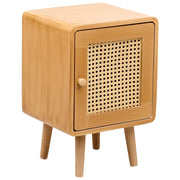 Comodino rattan sintetico fronte MDF impiallacciato treccia viennese marrone chiaro stile boho soggiorno camera da letto