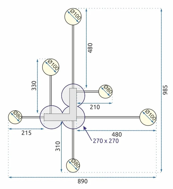 Lampada Da Soffitto 6 Punti Luce Black Led APP521-6C