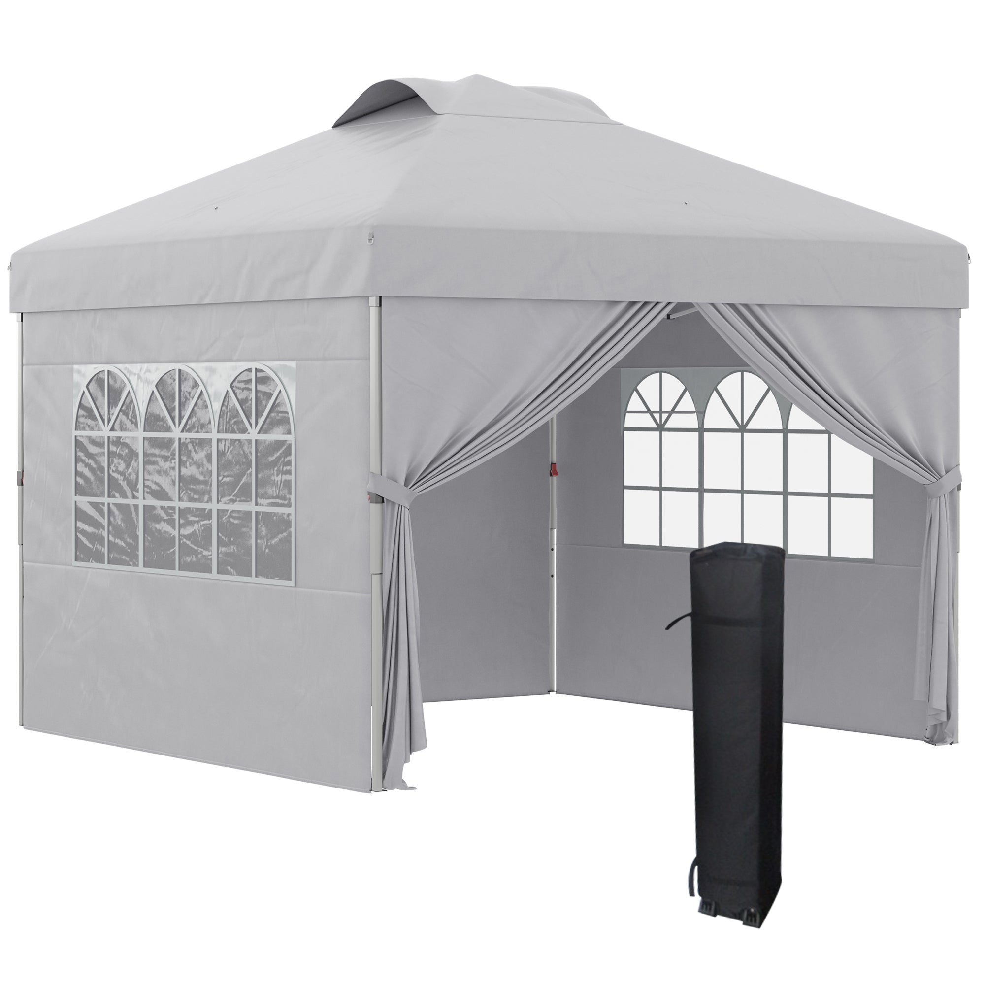 Gazebo da Giardino 297x297x284 cm con Altezza Regolabile su 3 Livelli e Finestre Grigio Chiaro