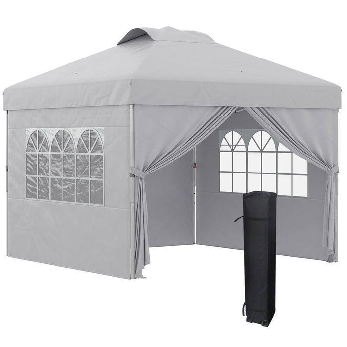 Gazebo da Giardino 297x297x284 cm con Altezza Regolabile su 3 Livelli e Finestre Grigio Chiaro