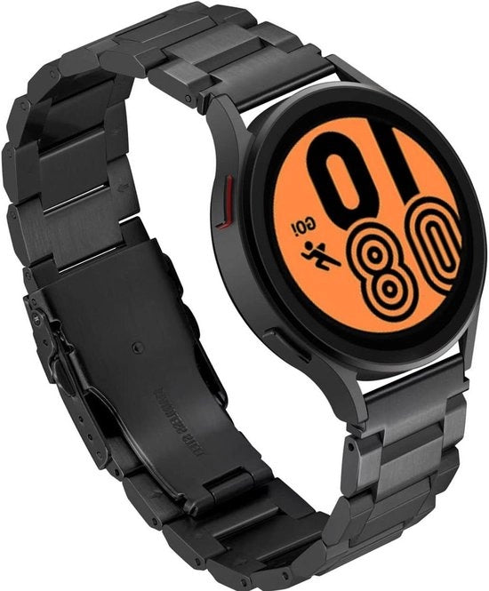 Cinturino orologio in acciaio inossidabile per Samsung Galaxy Watch 4 - Doppio chiusino - Adatto per 40 mm, 42 mm, 44 mm e 46 mm - Nero e argento - Chiusura rapida - Qualità premium