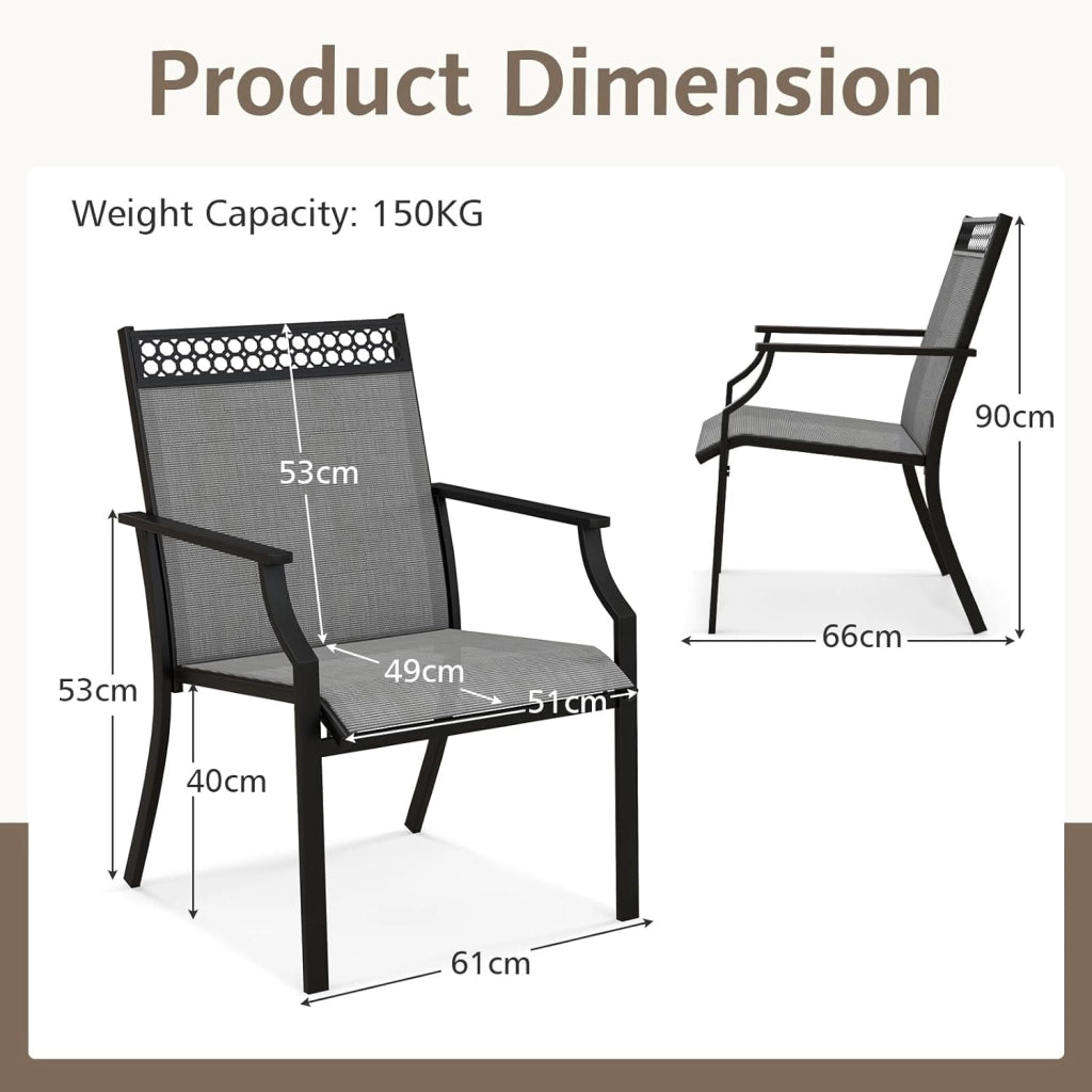 Set di 2 sedie da giardino, mobili da giardino in tessuto traspirante per tutte le condizioni atmosferiche, con schienale e braccioli, portata 150 kg, per esterni, per terrazza, balcone e