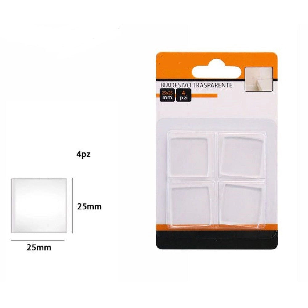 Trade Shop - Set 4 Pezzi Gommini Biadesivo Trasparente Protezione Quadrati 25 X 25 Mm 66104 -