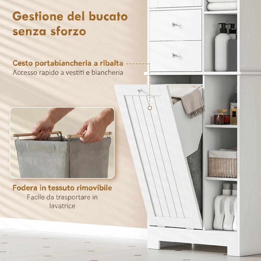 Armadietto da Bagno con Cassetti e Cesto Inclinabile ¨C Zephmum ¨C Bianco