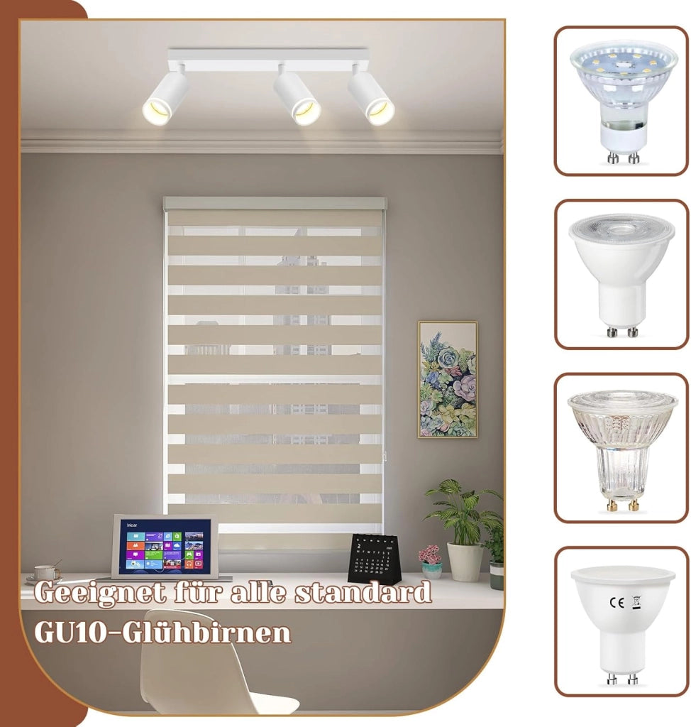 ZMH Faretto da soffitto Bianco 3 Luci GU10 Orientabile da Interno in Metallo per Soggiorno Corridoio Senza Lampadine