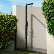 SINED Doccia Esterna Inox Nero Opaco con Miscelatore e Doccetta Corpo in Acciaio AISI 316L Fusto Ø 6 cm Ingresso Acqua Calda e Fredda Dal Basso 221 cm Modello DOCCIA BUDONI NERA