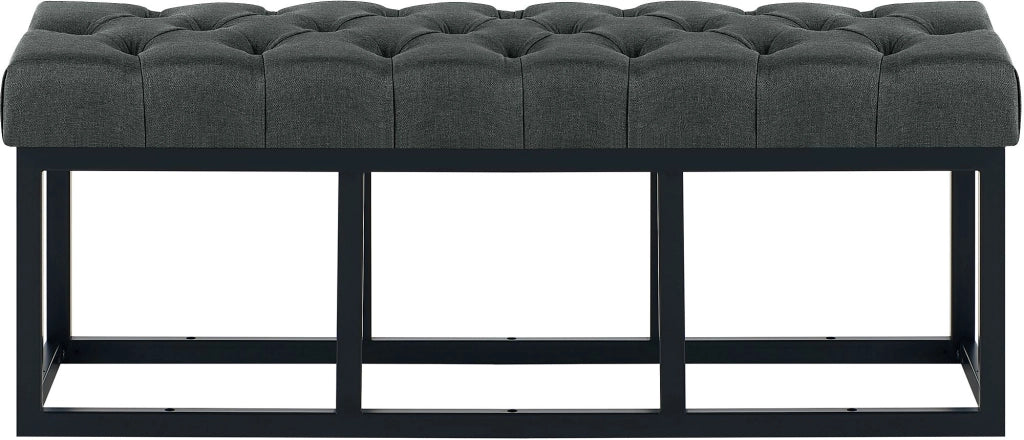 Panca design AMUN in metallo nero opaco e tessuto grigio scuro,120 cm