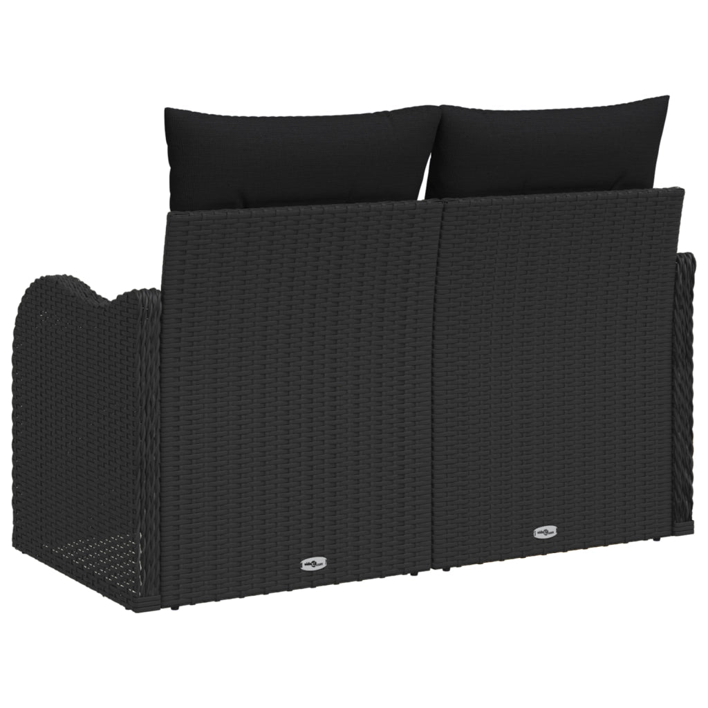 Divano da giardino a 2 posti con cuscini in poly rattan nero