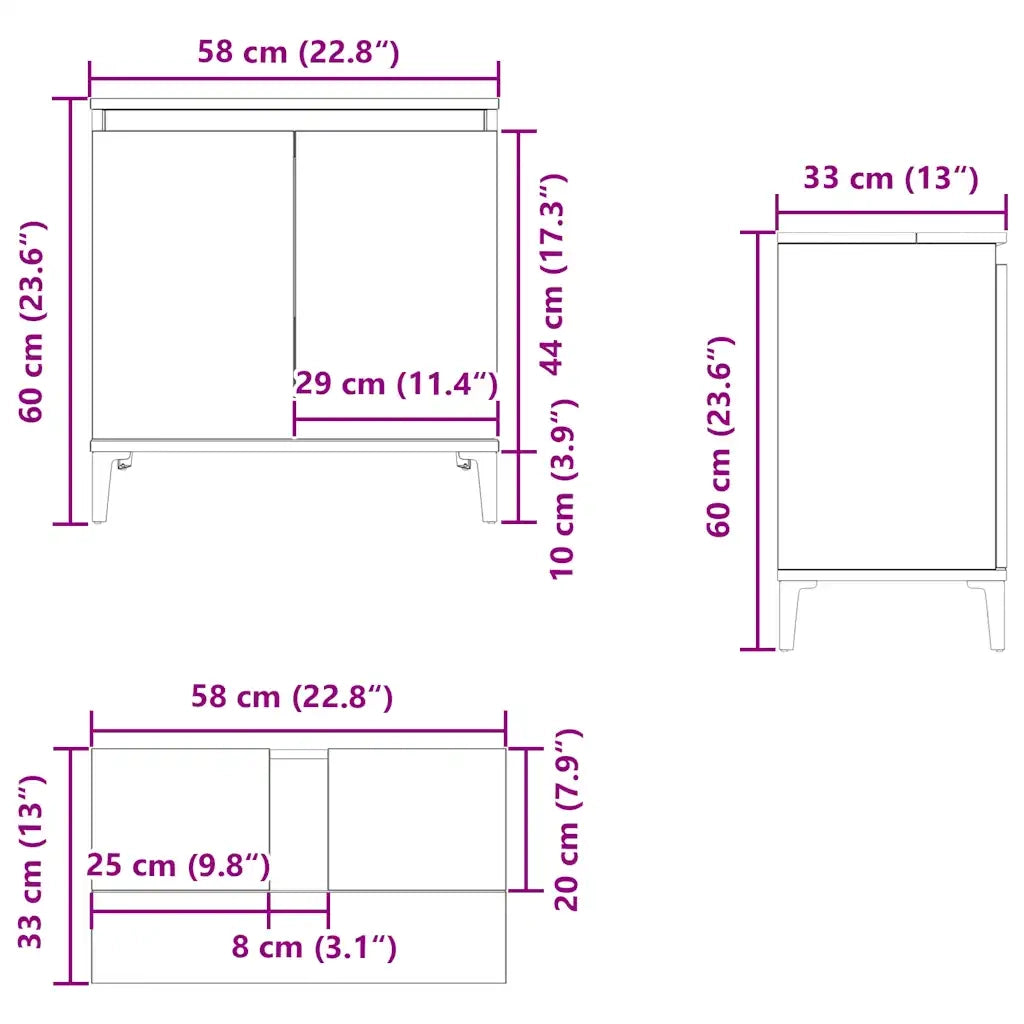 Mobile Lavabo Rovere Sonoma 58x33x60 cm in Legno Multistrato